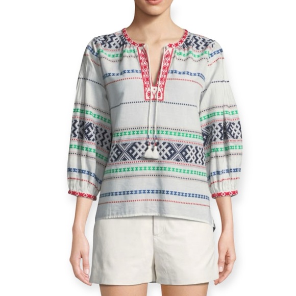Joie Tops - JOIE Jenollina Embroidered V-Neck Top Blouse Cotton Size XXS